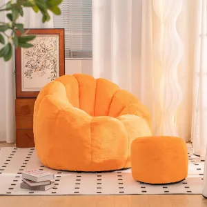 Oversized Faux Fur Bean Bag Chair for Cozy Relaxation, Gaming, Reading, and Family Time, Pumpkin Orange