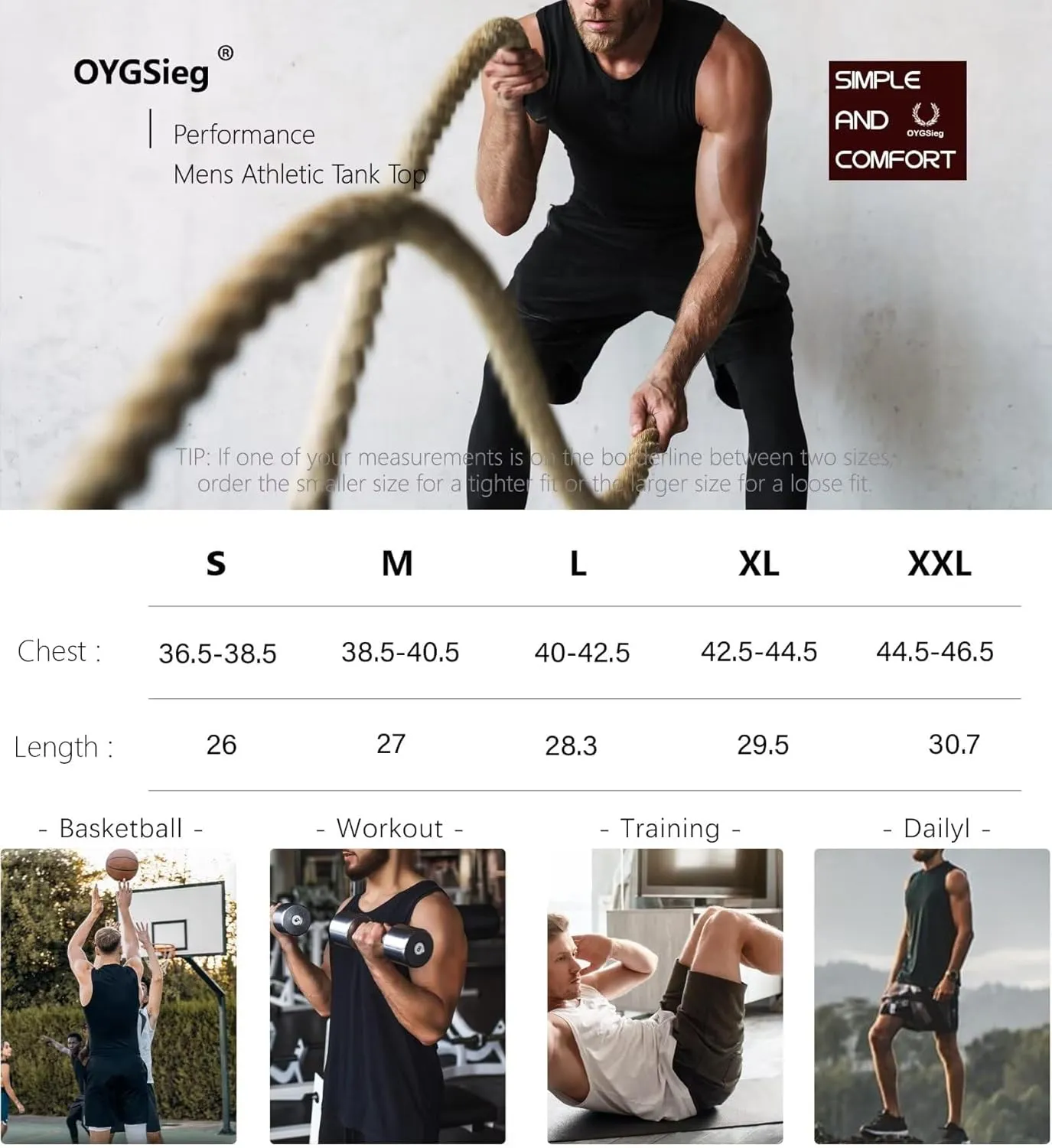 OYGSieg 6 Pack Men's Quick Dry Workout Tank Tops Breathable Gym Sleeveless Muscle Shirts for Active Men