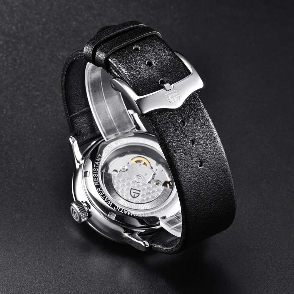 Pagani Design Fashion Men's Waterproof Stainless Steel Automatic Mechanical Watch, Date Display and Brown Leather Strap