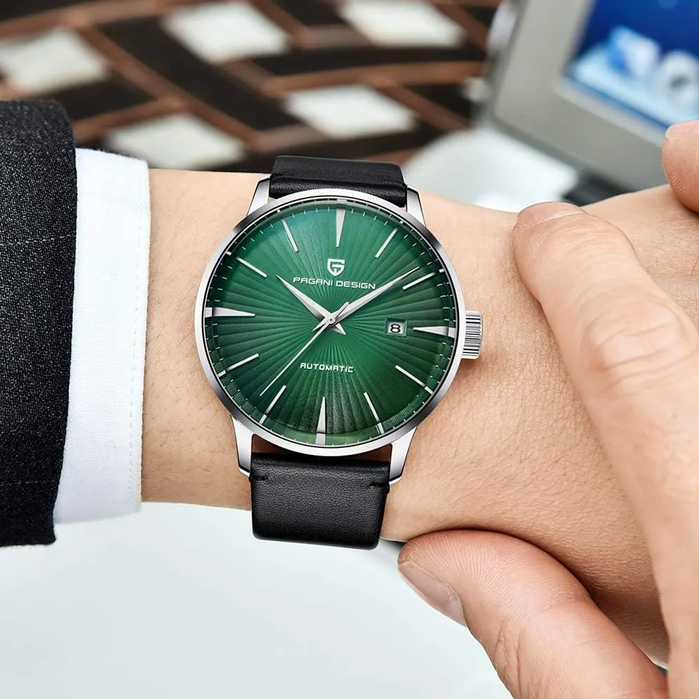 Pagani Design Fashion Men's Waterproof Stainless Steel Automatic Mechanical Watch, Date Display and Brown Leather Strap