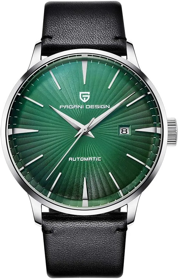 Pagani Design Fashion Men's Waterproof Stainless Steel Automatic Mechanical Watch, Date Display and Brown Leather Strap