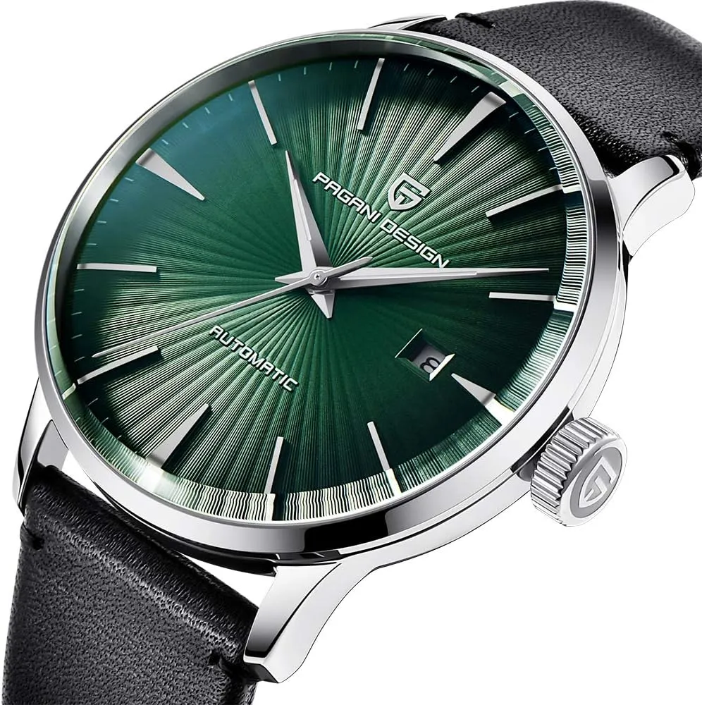 Pagani Design Fashion Men's Waterproof Stainless Steel Automatic Mechanical Watch, Date Display and Brown Leather Strap