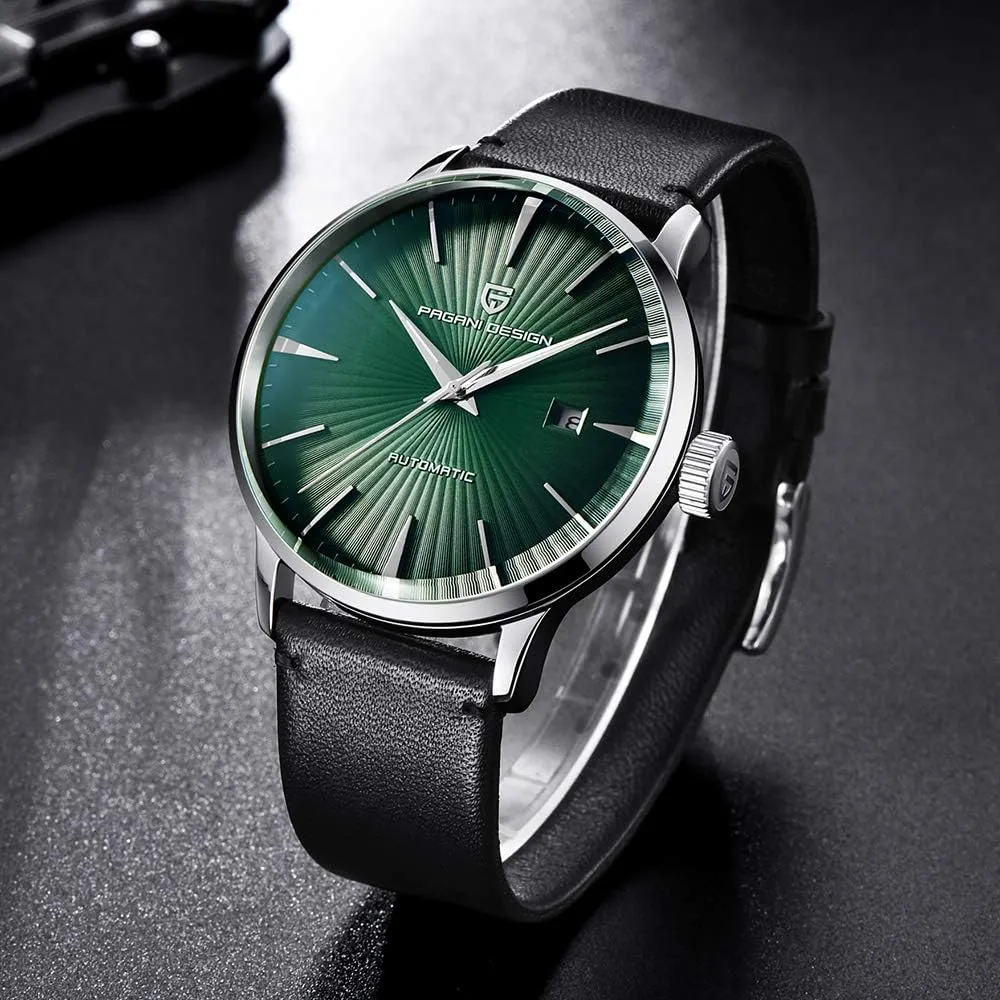 Pagani Design Fashion Men's Waterproof Stainless Steel Automatic Mechanical Watch, Date Display and Brown Leather Strap