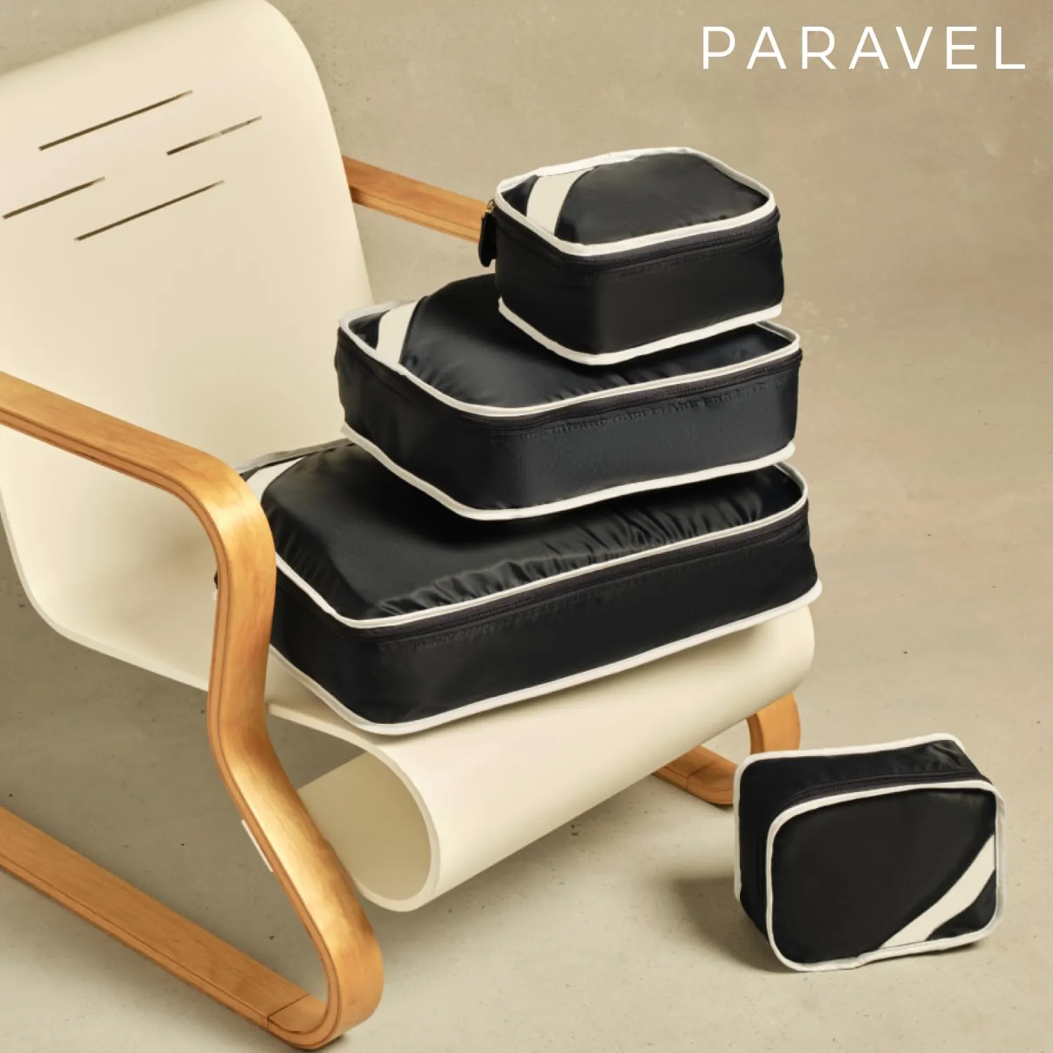 Paravel Packing Cube Quads | Luggage Organizer for Travel Accessories, Shoes, Toiletries, Laundry | 4 Pack Storage Cubes in Various Sizes | Bebop Red