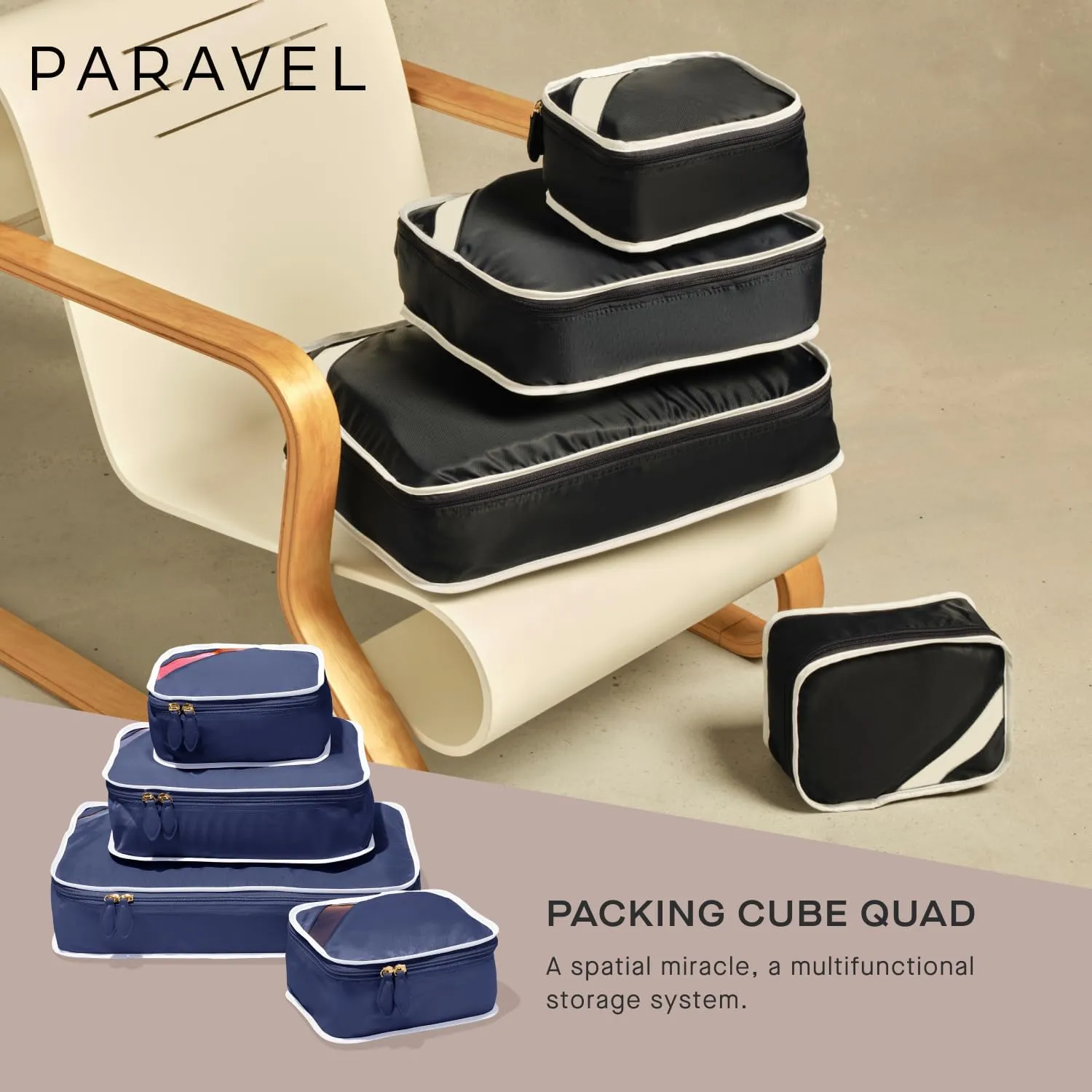 Paravel Packing Cube Quads | Luggage Organizer for Travel Accessories, Shoes, Toiletries, Laundry | 4 Pack Storage Cubes in Various Sizes | Bebop Red