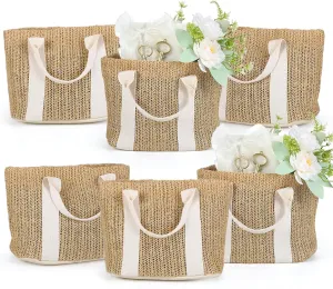 Pater 6 Pcs Beach Straw Bags for Bachelorette Favors Burlap Tote Bag with Handle for Bridesmaid Proposal Bags Bridesmaid Gifts Bag Bachelorette Gifts Bag Bridal Shower Gift for Her