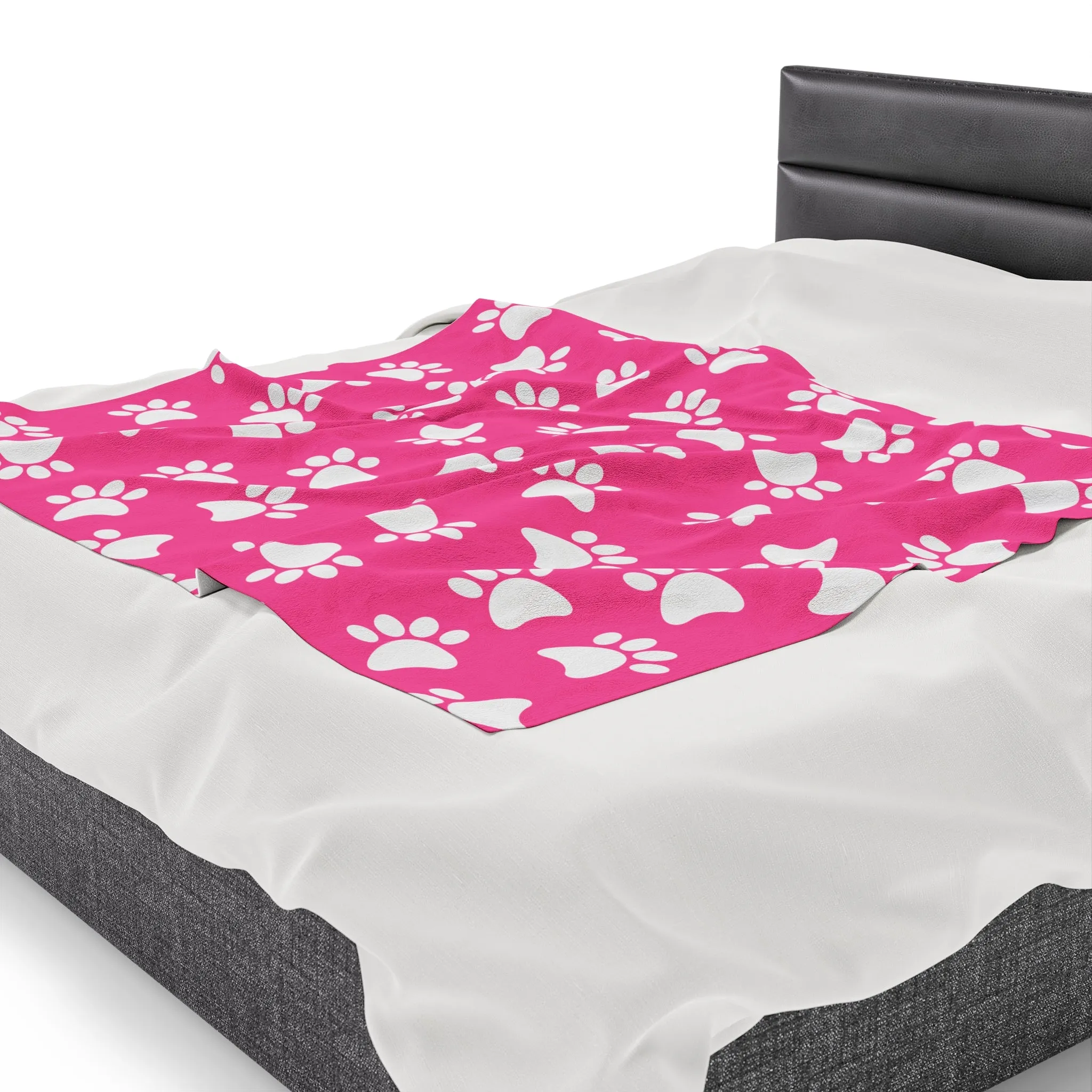 Paw Print Velveteen Plush Blanket | Soft, Playful, Luxurious and Comforting | Available in Multiple Sizes