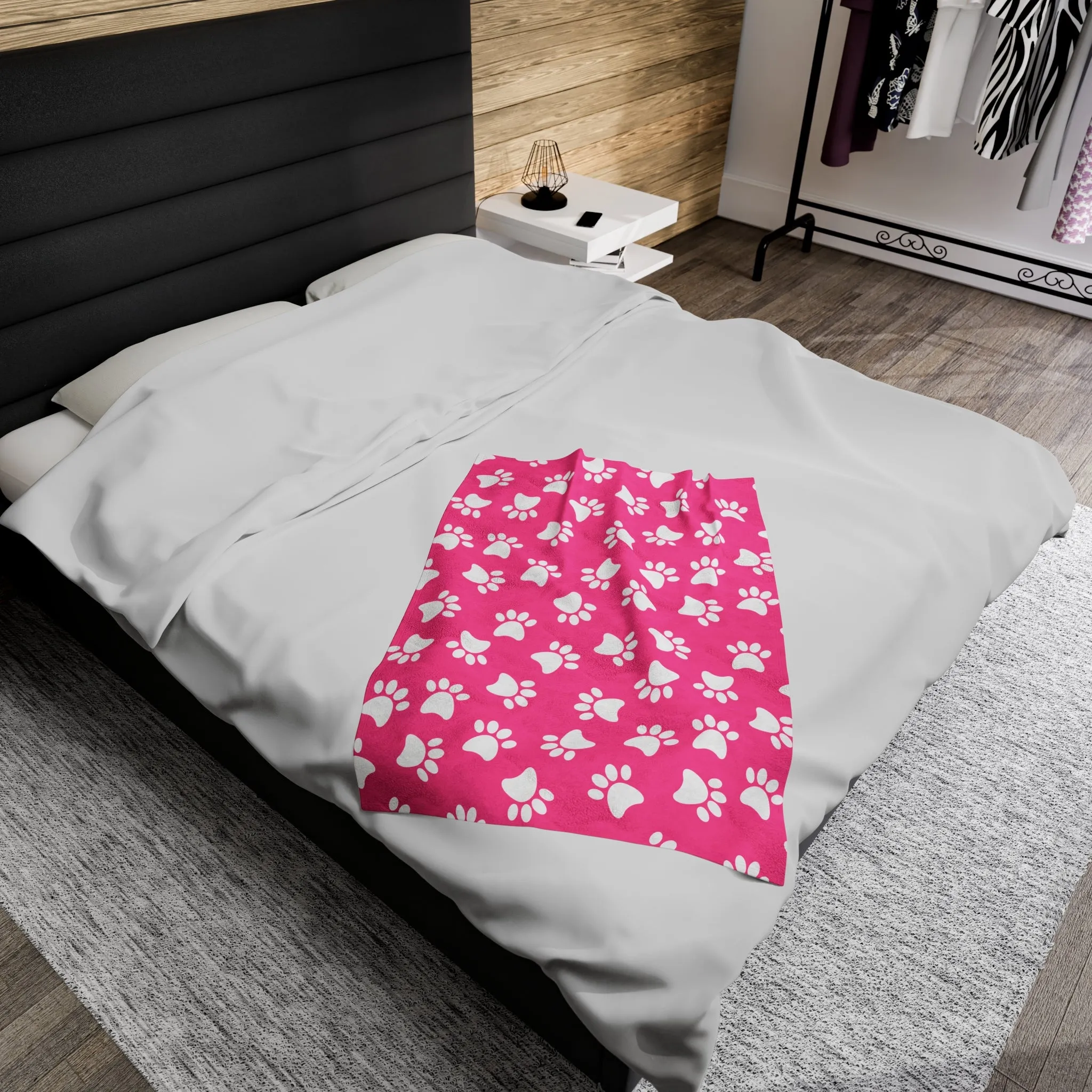 Paw Print Velveteen Plush Blanket | Soft, Playful, Luxurious and Comforting | Available in Multiple Sizes