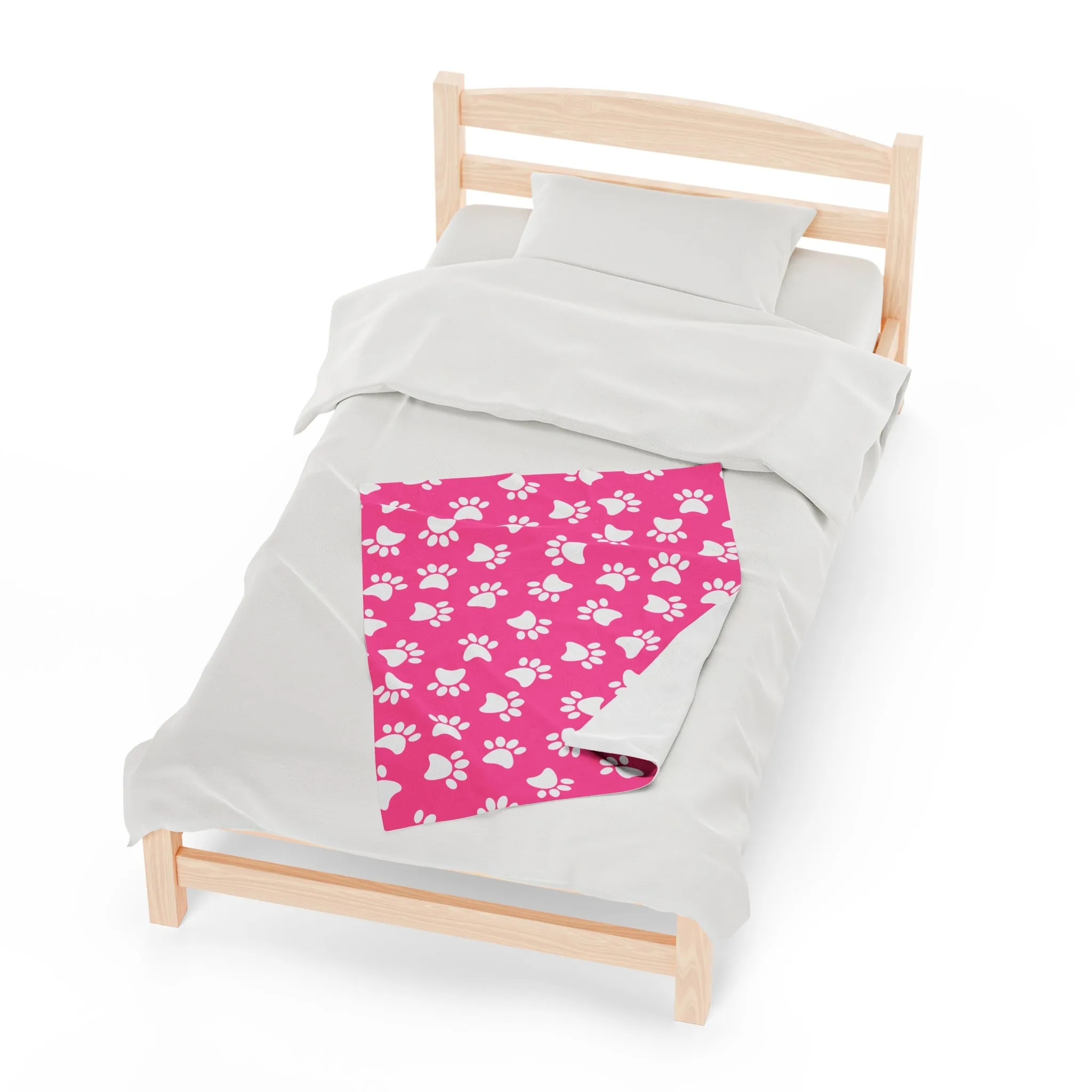 Paw Print Velveteen Plush Blanket | Soft, Playful, Luxurious and Comforting | Available in Multiple Sizes