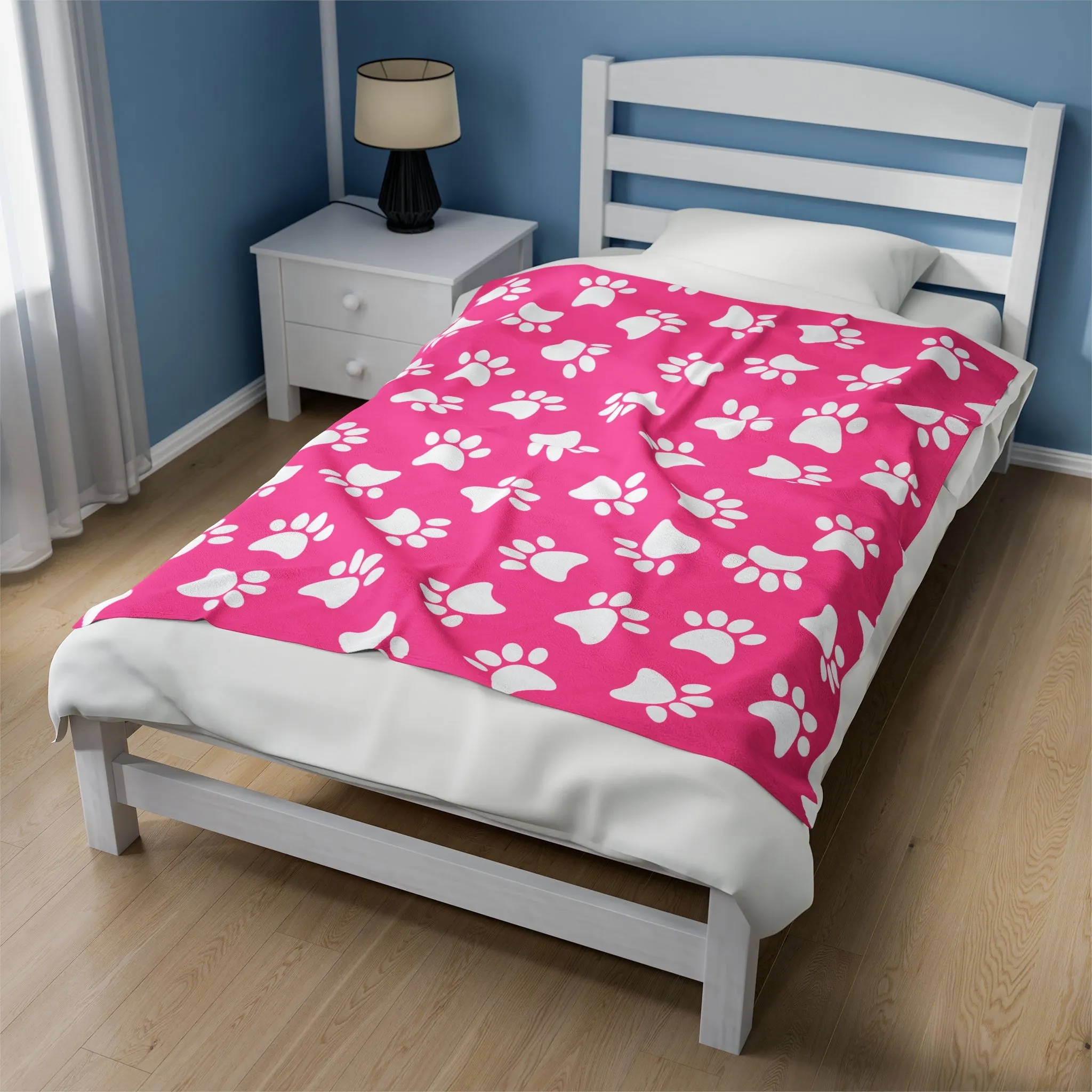 Paw Print Velveteen Plush Blanket | Soft, Playful, Luxurious and Comforting | Available in Multiple Sizes
