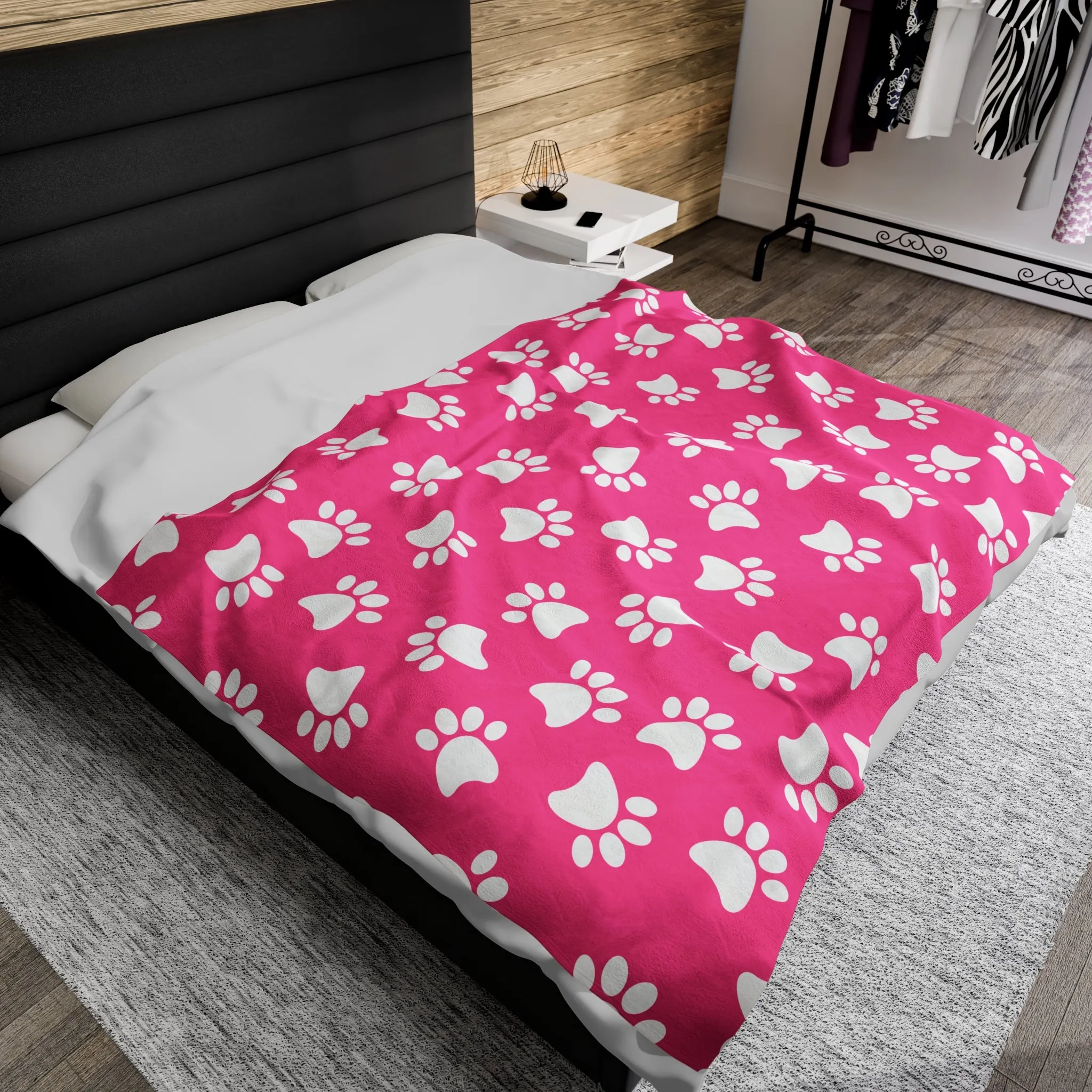 Paw Print Velveteen Plush Blanket | Soft, Playful, Luxurious and Comforting | Available in Multiple Sizes