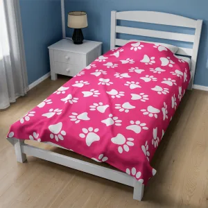 Paw Print Velveteen Plush Blanket | Soft, Playful, Luxurious and Comforting | Available in Multiple Sizes