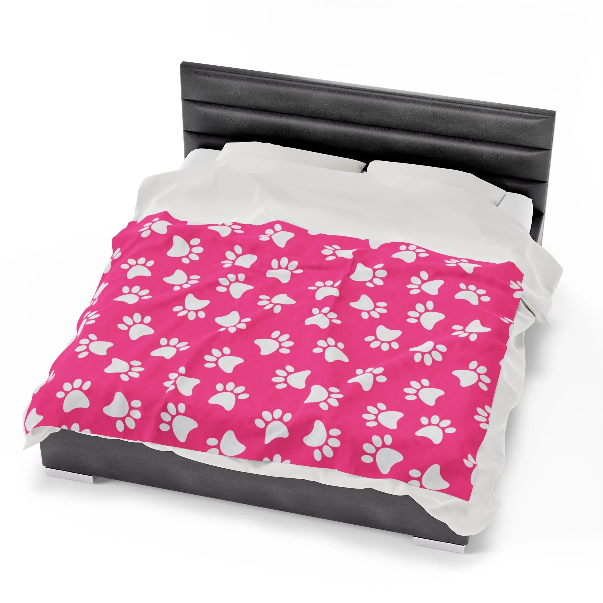 Paw Print Velveteen Plush Blanket | Soft, Playful, Luxurious and Comforting | Available in Multiple Sizes