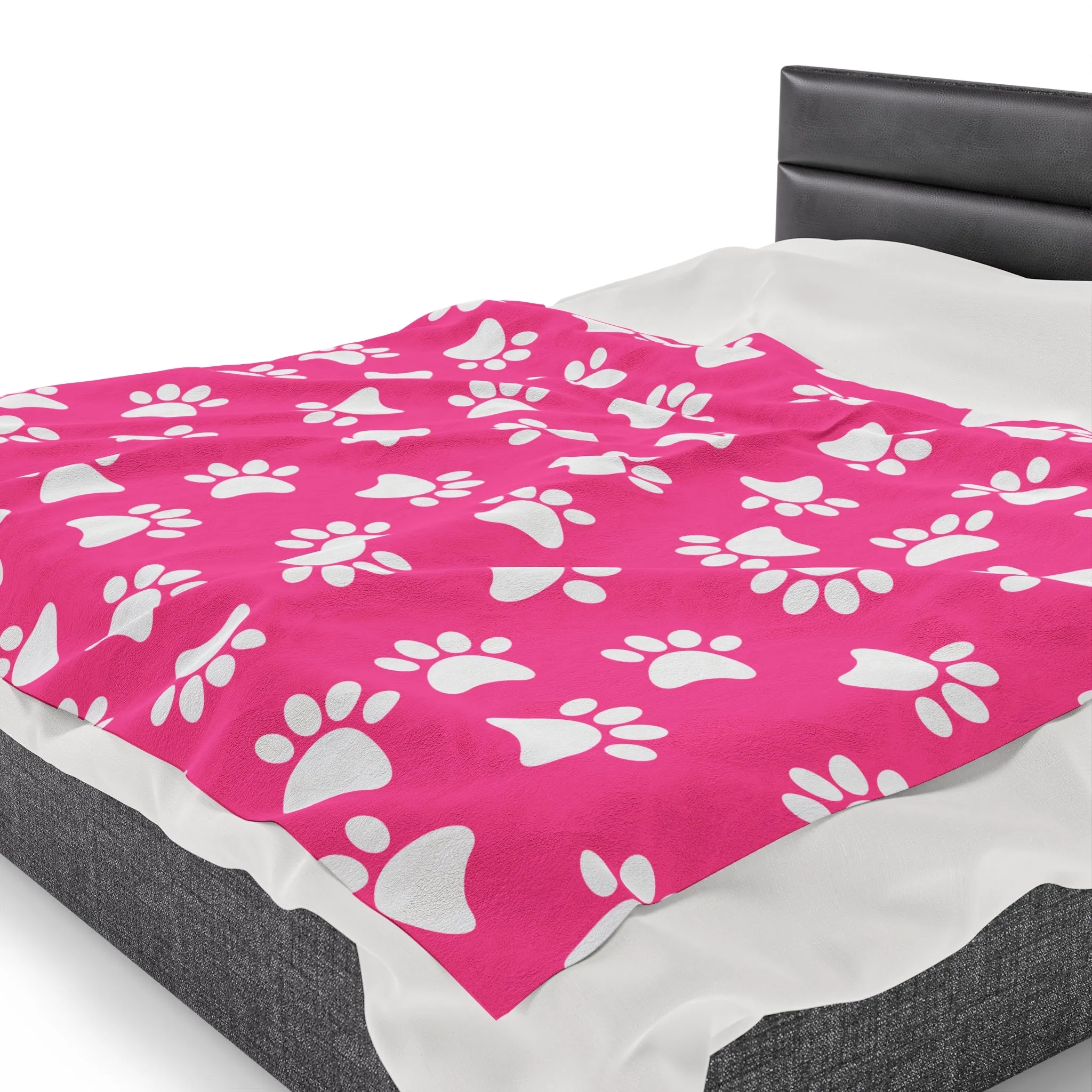 Paw Print Velveteen Plush Blanket | Soft, Playful, Luxurious and Comforting | Available in Multiple Sizes