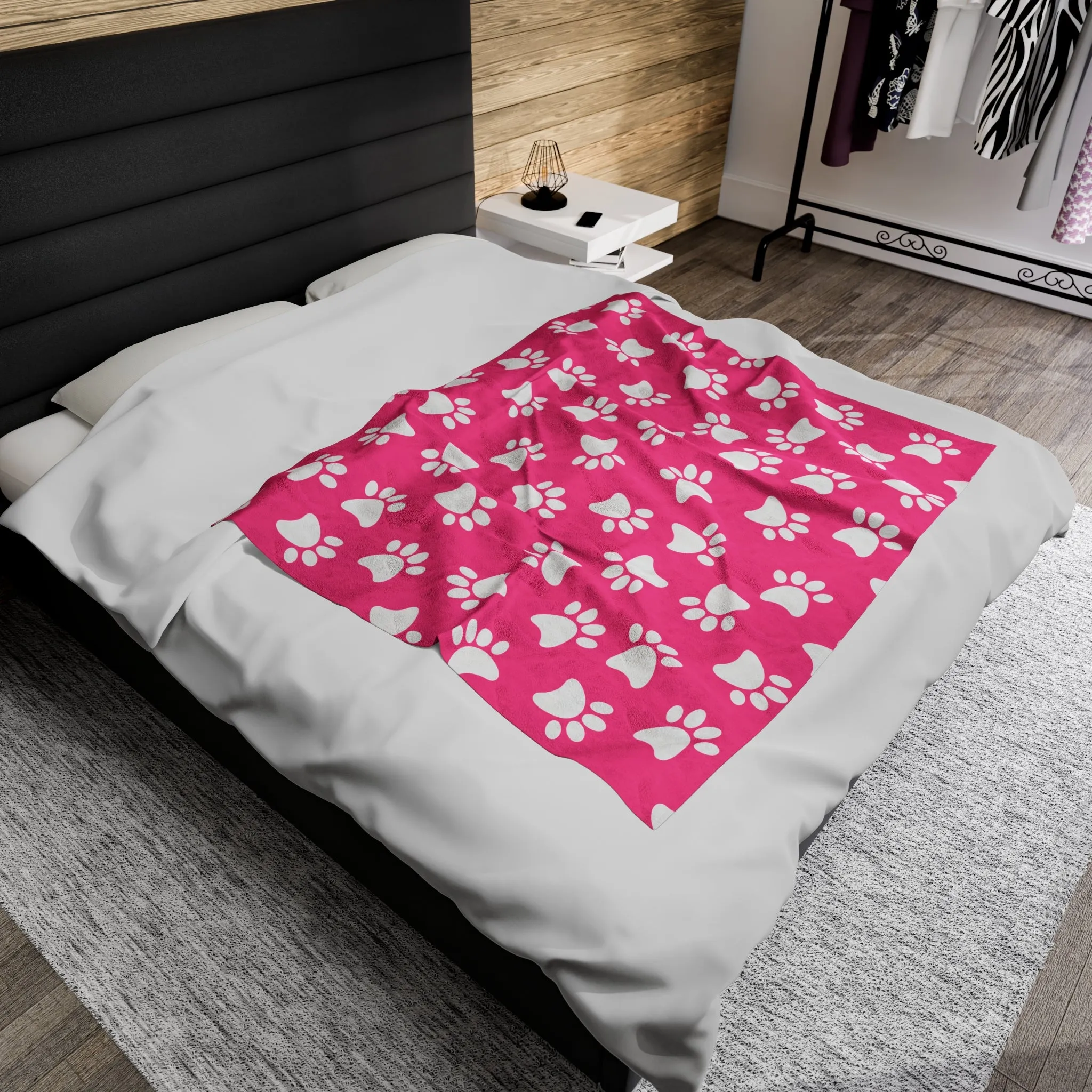 Paw Print Velveteen Plush Blanket | Soft, Playful, Luxurious and Comforting | Available in Multiple Sizes