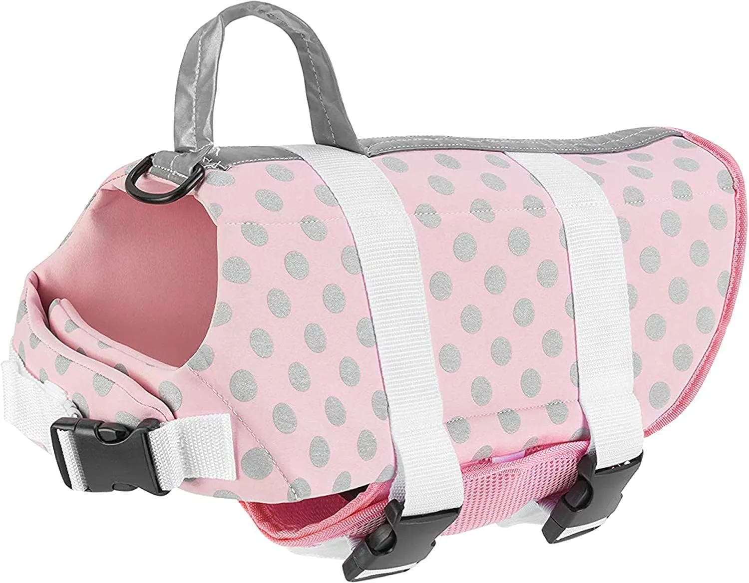 Paws Aboard Dog Life Jacket - Keep Your Canine Safe with a Neoprene Life Vest for Swimming and Boating - Available in Different Sizes, Color and Design to Choose - Pink/Silver, Large