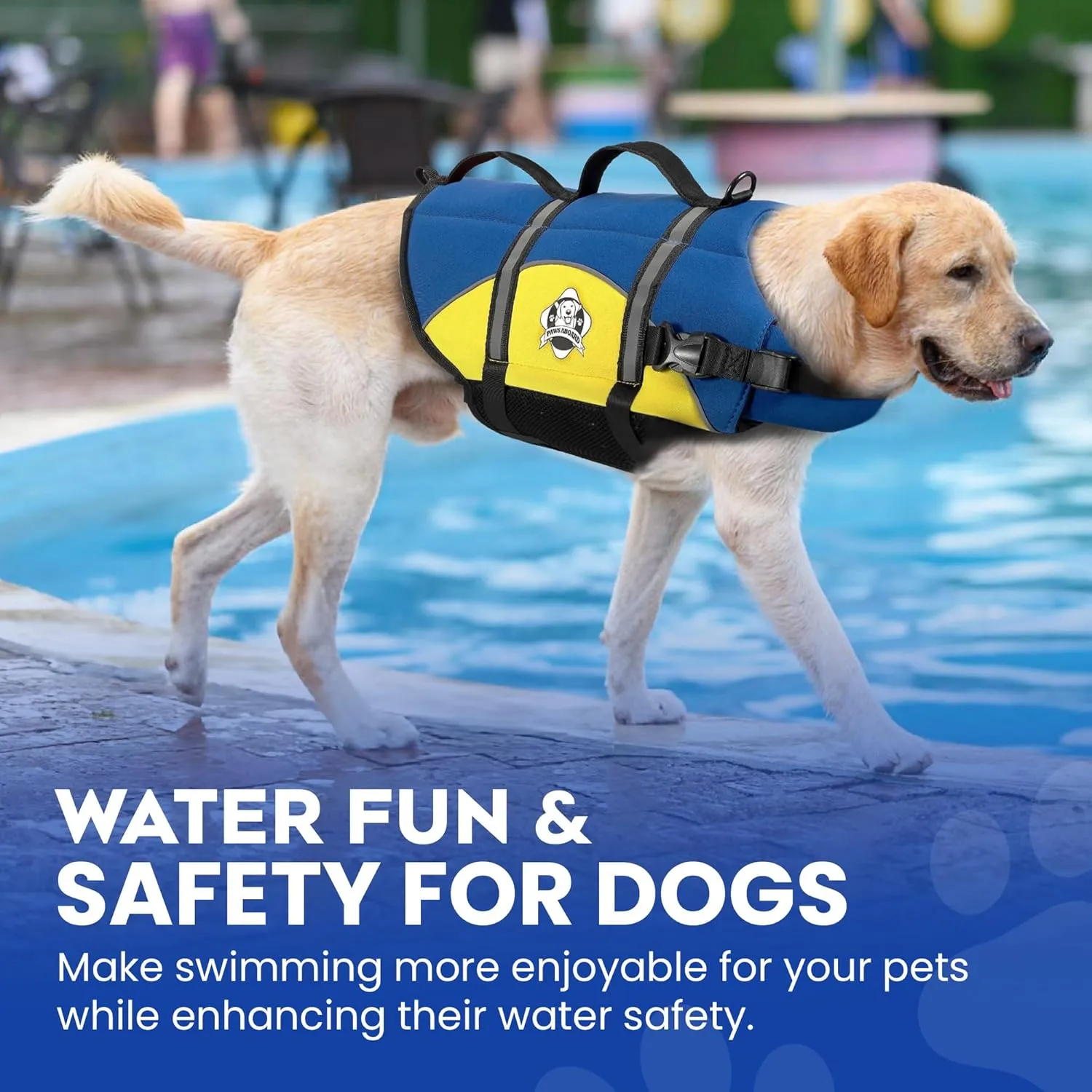 Paws Aboard Dog Life Jacket - Keep Your Canine Safe with a Neoprene Life Vest for Swimming and Boating, Color and Design to Choose - Blue and Yellow, Large