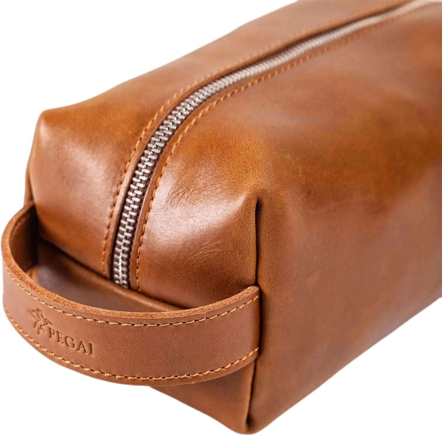 PEGAI Leather Travel Toiletry Bag for Men | Handmade Top Grain Distressed Dopp Kit, Mens Toiletry Bag, Shaving Kit Case Travel Organizer - Lee (Cinnamon)