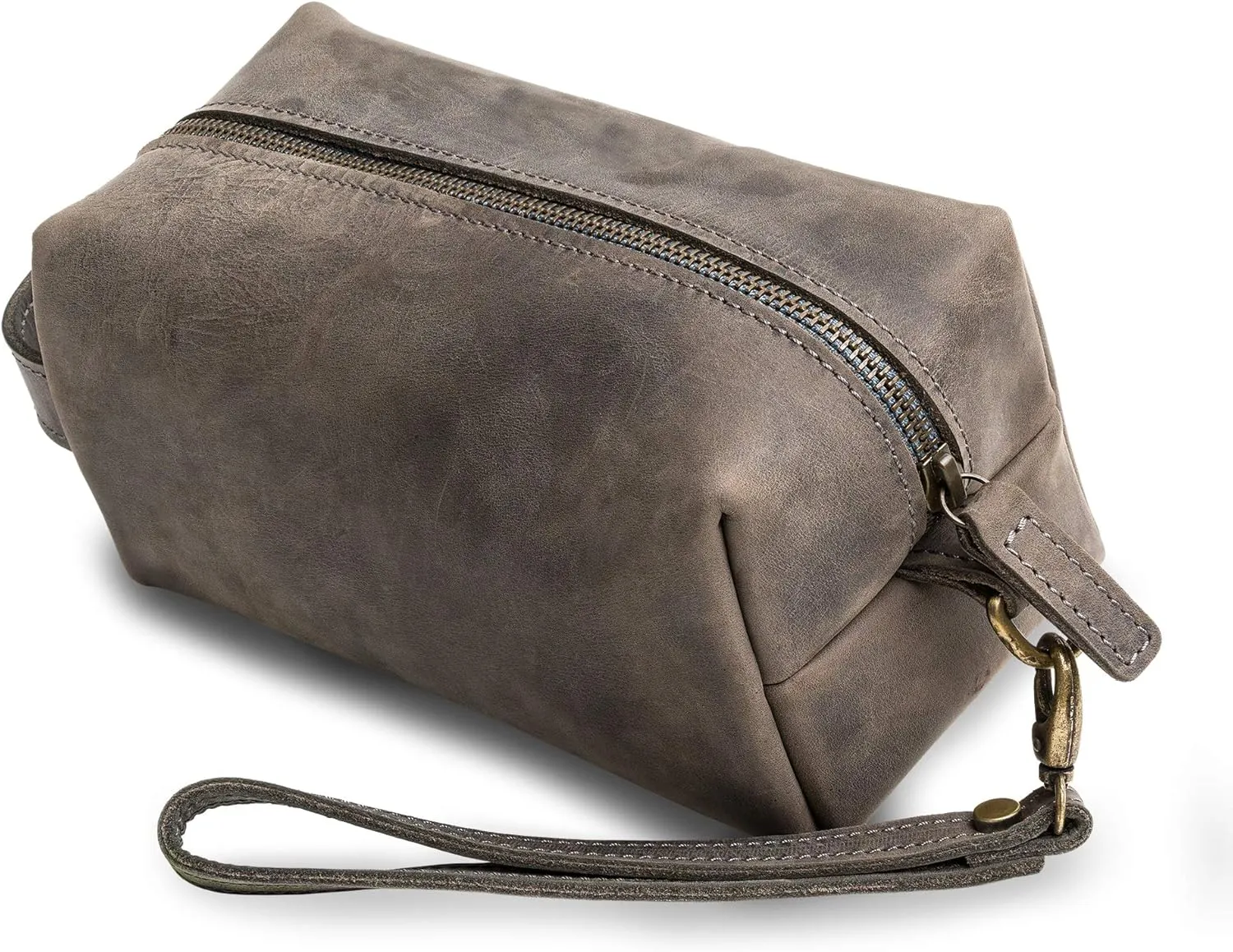 PEGAI Leather Travel Toiletry Bag for Men | Handmade Top Grain Distressed Dopp Kit, Mens Toiletry Bag, Shaving Kit Case Travel Organizer - Lee (Rock Gray)