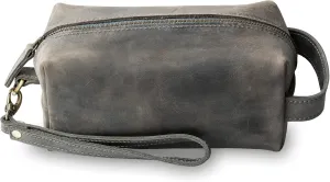 PEGAI Leather Travel Toiletry Bag for Men | Handmade Top Grain Distressed Dopp Kit, Mens Toiletry Bag, Shaving Kit Case Travel Organizer - Lee (Rock Gray)