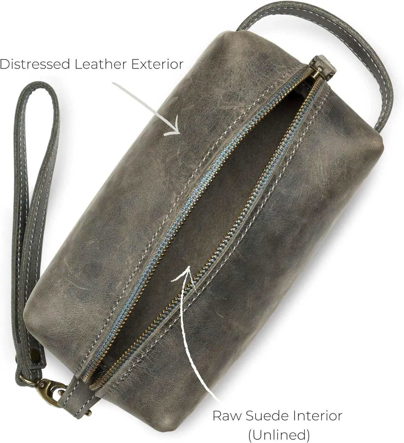 PEGAI Leather Travel Toiletry Bag for Men | Handmade Top Grain Distressed Dopp Kit, Mens Toiletry Bag, Shaving Kit Case Travel Organizer - Lee (Rock Gray)