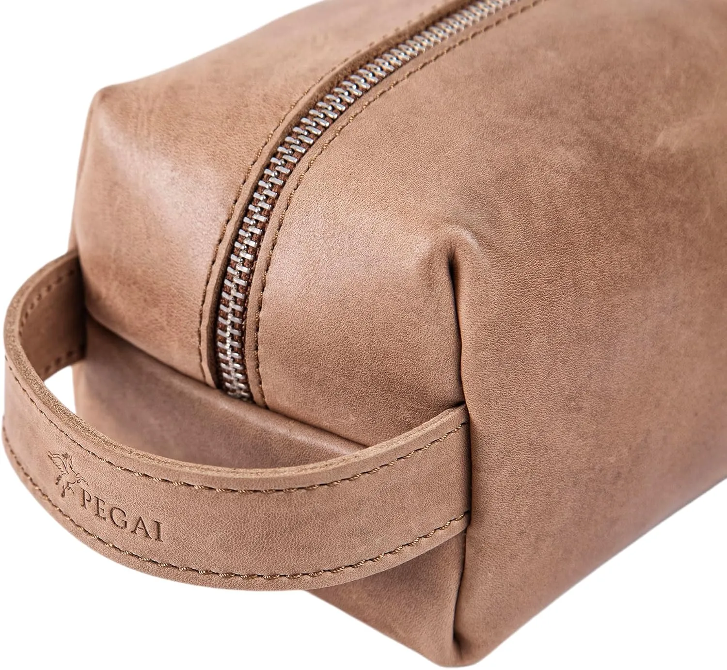 PEGAI Leather Travel Toiletry Bag for Men | Handmade Top Grain Distressed Dopp Kit, Mens Toiletry Bag, Shaving Kit Case Travel Organizer - Lee (Tan)