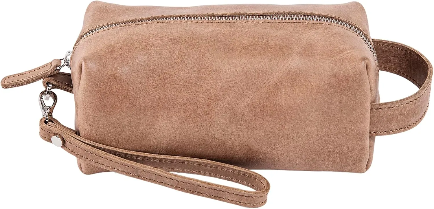 PEGAI Leather Travel Toiletry Bag for Men | Handmade Top Grain Distressed Dopp Kit, Mens Toiletry Bag, Shaving Kit Case Travel Organizer - Lee (Tan)
