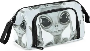Pencil Case Pouch Dual Zipper Opening Large Capacity, Victory Alien Pen Bag School Supplies Office Tools for Kids Adults