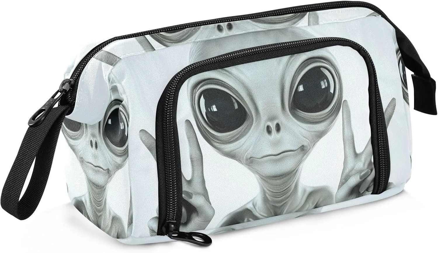 Pencil Case Pouch Dual Zipper Opening Large Capacity, Victory Alien Pen Bag School Supplies Office Tools for Kids Adults
