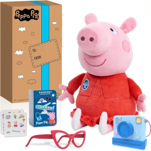 Peppa Pig 13.5-Inch Tourist Peppa Pig Plushie Stuffed Animal, Pig, Light Up Camera, Kids Toys for Ages 3 Up, Amazon Exclusive by Just Play