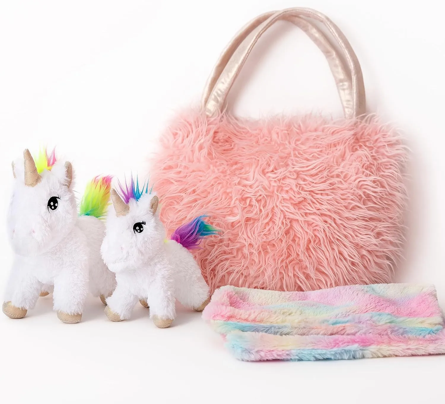 Perfectto Design Unicorn Toy for Girls Age 3-10; 4 PCS Set - Mommy and Baby Stuffed Animals, Bag and a Doll Blanket. Unicorn Gift for 3-8 Year Old Birthdays and Christmas