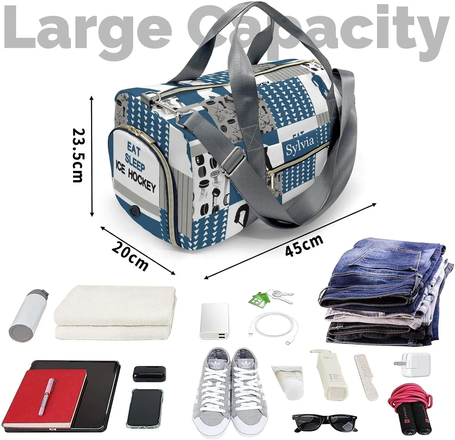 Personalized Ball Custom Multi-functional Travel Bag, Unisex Portable Duffel Bag, Short Distance Travel Assistant
