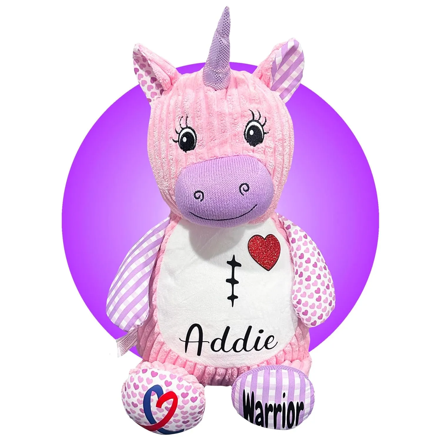 Personalized CHD Heart Warrior Teddy Bears - Surgery Teddy Bear Gifts - Gifts for kid having surgery - Custom Scar Buddy - Heart Warrior Gifts - Surgery Recovery Gifts by Kikilishop (Hearts Unicorn)
