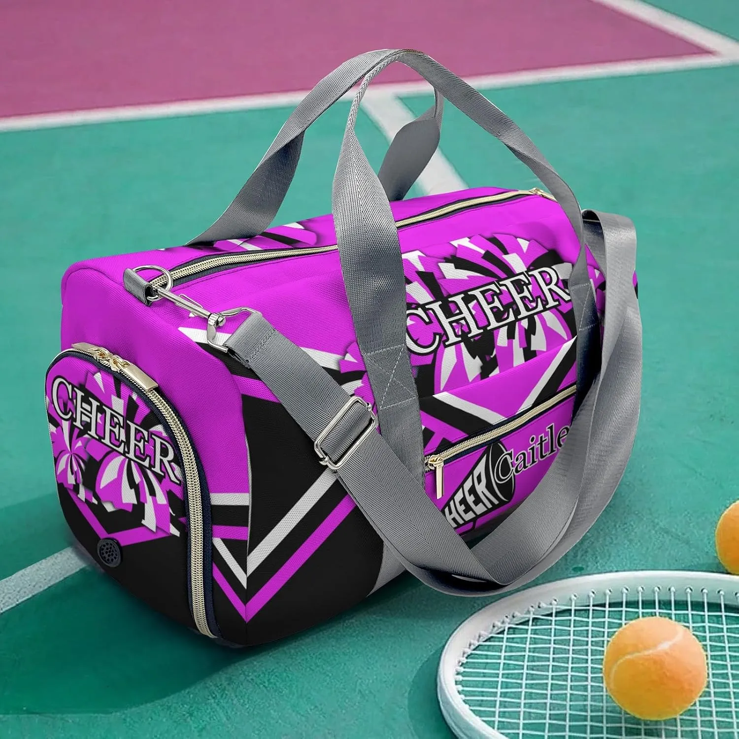 Personalized Cheer Purple Custom Multi-functional Travel Bag, Unisex Portable Duffel Bag, Short Distance Travel Assistant