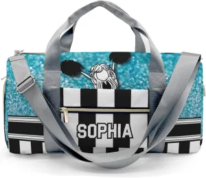 Personalized Cheerleader Girl Sparkly Teal Pom Pom Customized Multi-functional Handbag Travel Bag, Unisex Portable Travel Bag, Sports and Fitness Duffel Bag, Short Trip Storage Bag