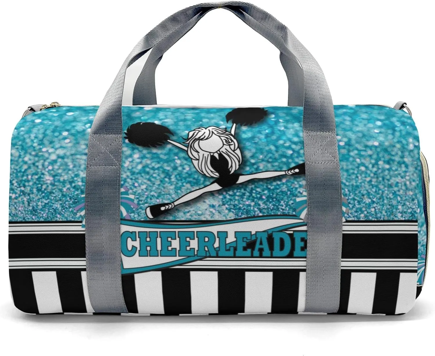 Personalized Cheerleader Girl Sparkly Teal Pom Pom Customized Multi-functional Handbag Travel Bag, Unisex Portable Travel Bag, Sports and Fitness Duffel Bag, Short Trip Storage Bag