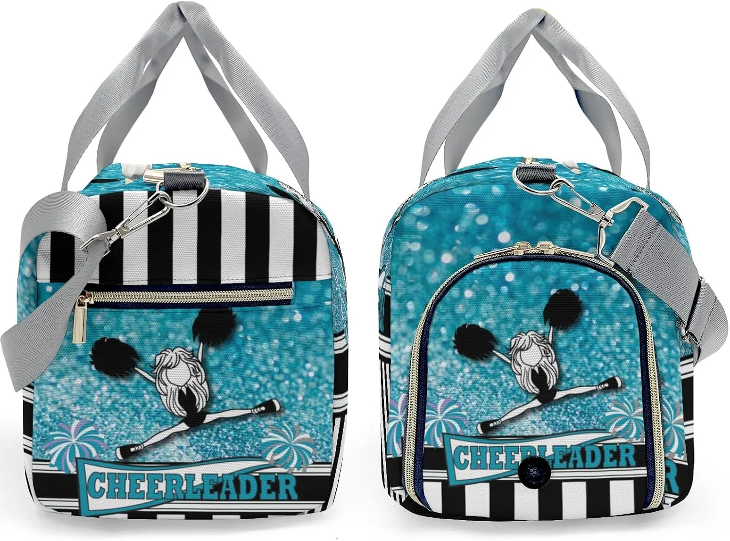 Personalized Cheerleader Girl Sparkly Teal Pom Pom Customized Multi-functional Handbag Travel Bag, Unisex Portable Travel Bag, Sports and Fitness Duffel Bag, Short Trip Storage Bag