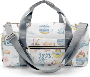 Personalized Cute Sea Pattern with Whale Narwhal Fish Custom Multi-functional Travel Bag, Unisex Portable Duffel Bag, Short Distance Travel Assistant