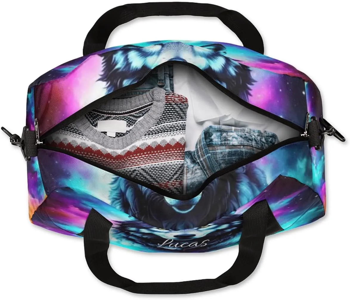 Personalized Dance Bag Gym Bag for Girls Boys, Personalized Custom Sports Gym Bag, Customized Kids Travel Duffel Bags Weekender Overnight Bag for Kids, Animal Wolf Colorful Pattern
