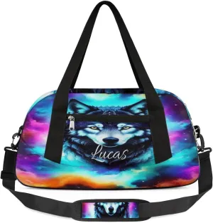 Personalized Dance Bag Gym Bag for Girls Boys, Personalized Custom Sports Gym Bag, Customized Kids Travel Duffel Bags Weekender Overnight Bag for Kids, Animal Wolf Colorful Pattern