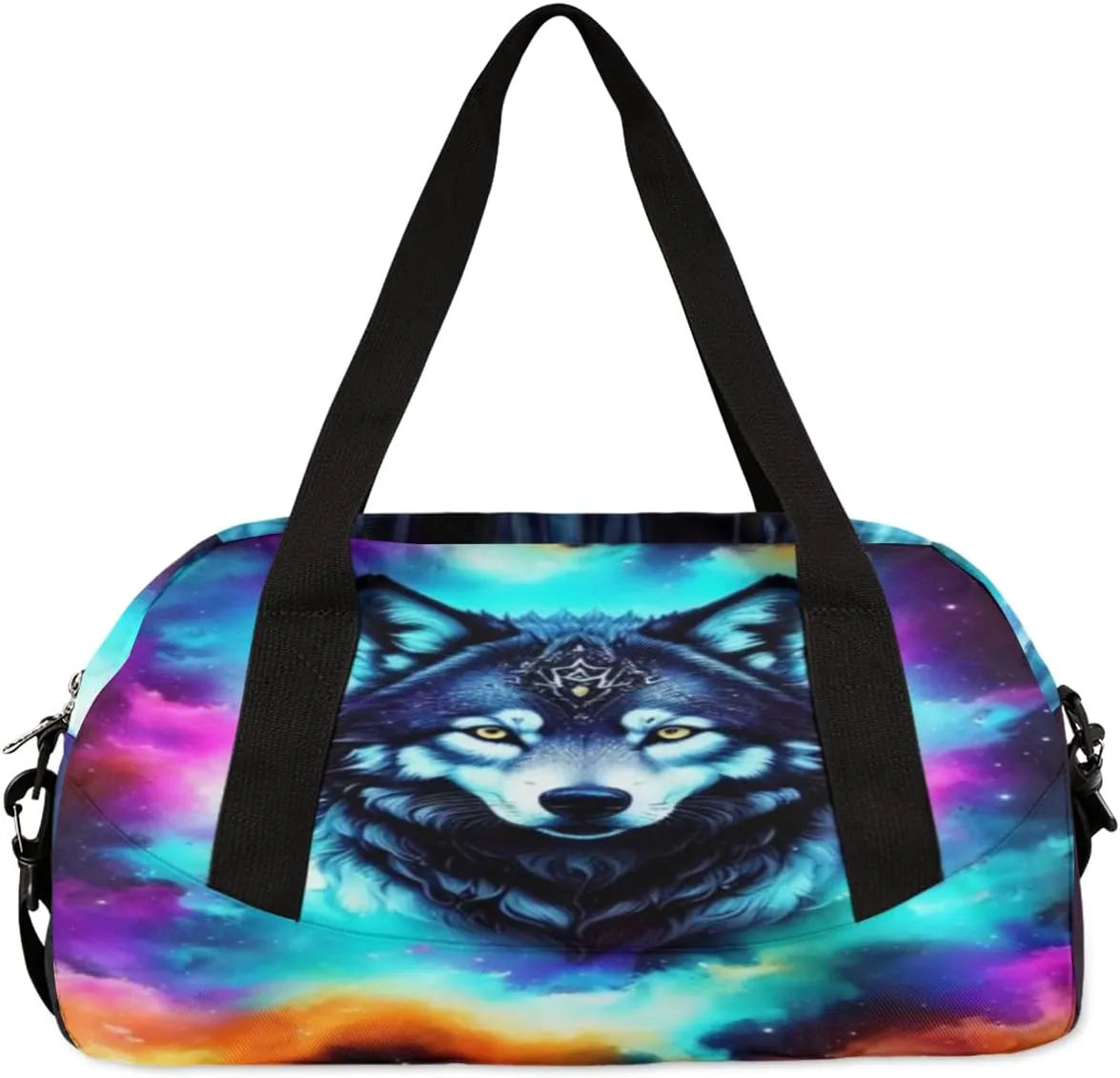Personalized Dance Bag Gym Bag for Girls Boys, Personalized Custom Sports Gym Bag, Customized Kids Travel Duffel Bags Weekender Overnight Bag for Kids, Animal Wolf Colorful Pattern