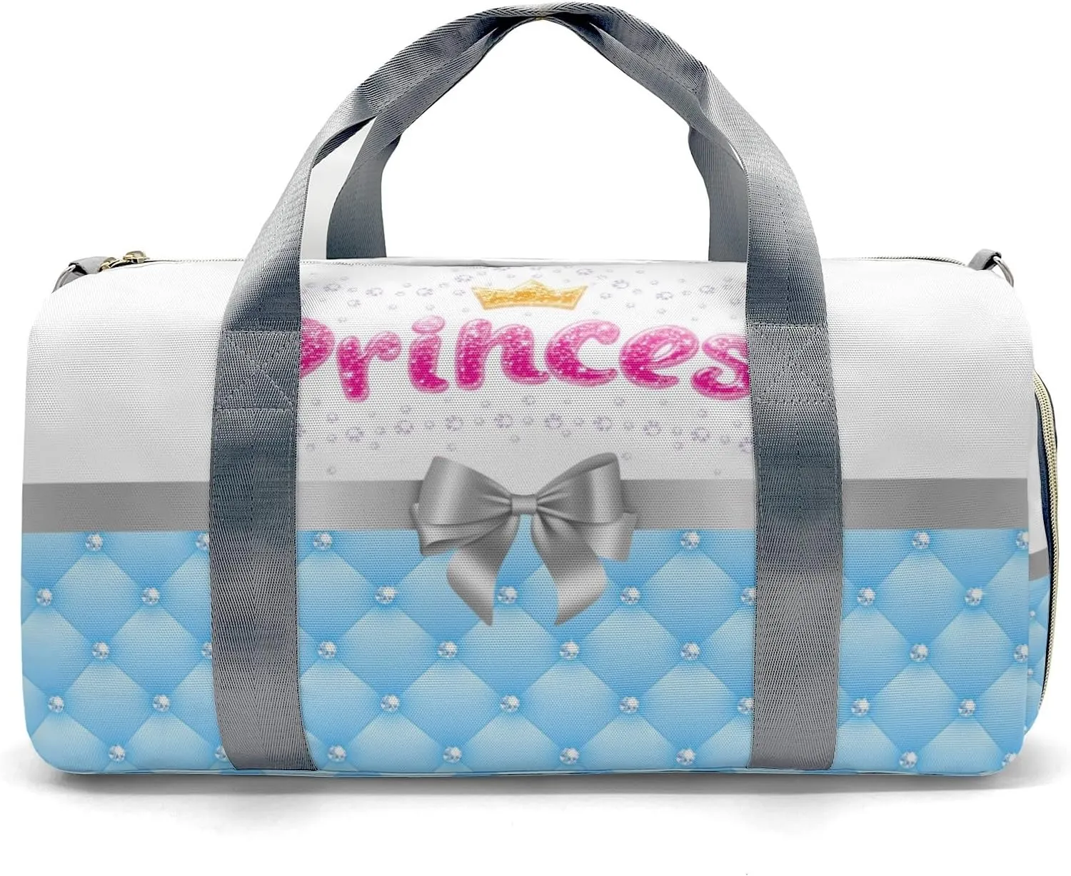 Personalized Diamond Princess Crown Blue Customized Multi-functional Handbag Travel Bag,Unisex Short Trip Portable Duffel Bag