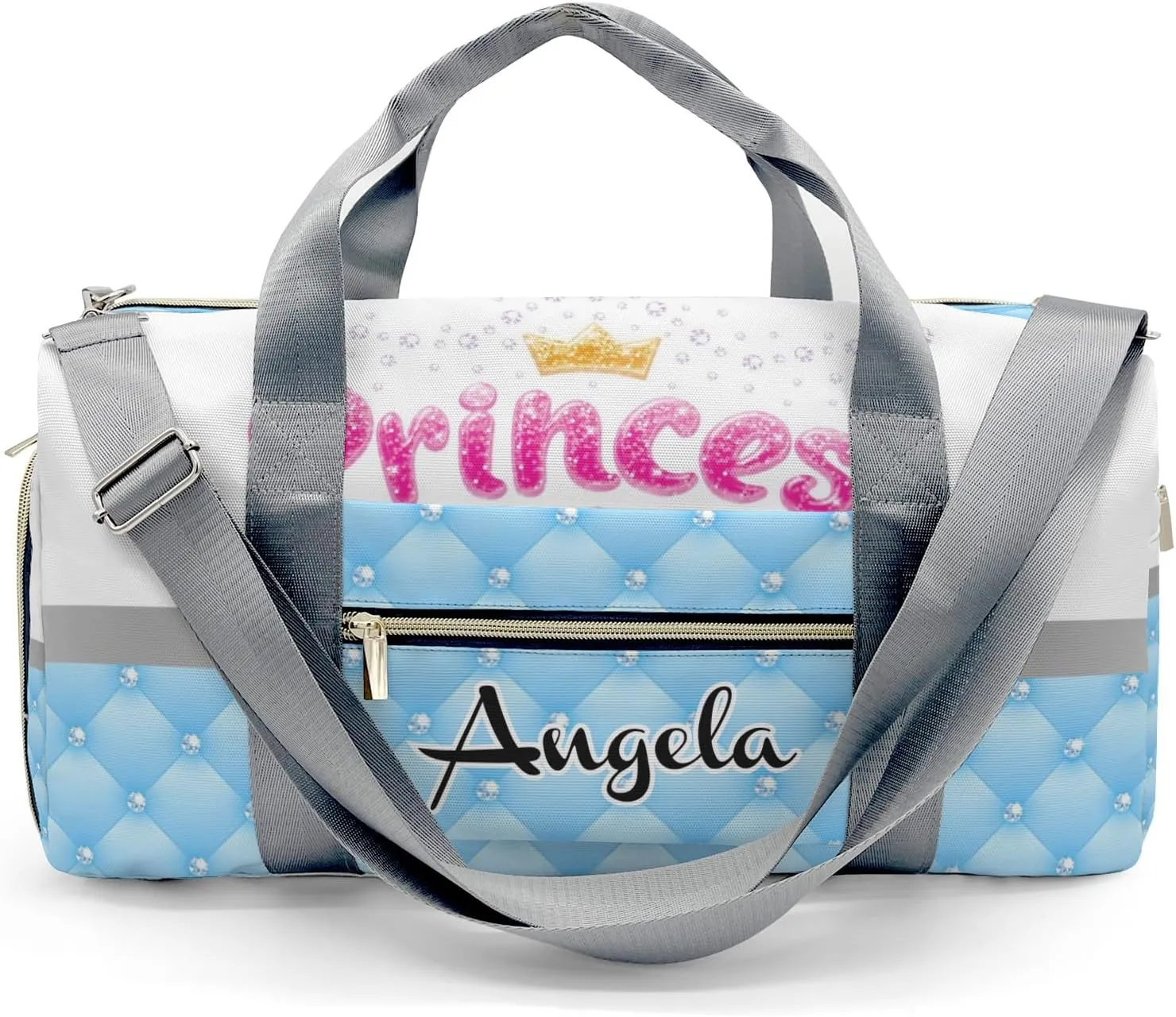 Personalized Diamond Princess Crown Blue Customized Multi-functional Handbag Travel Bag,Unisex Short Trip Portable Duffel Bag