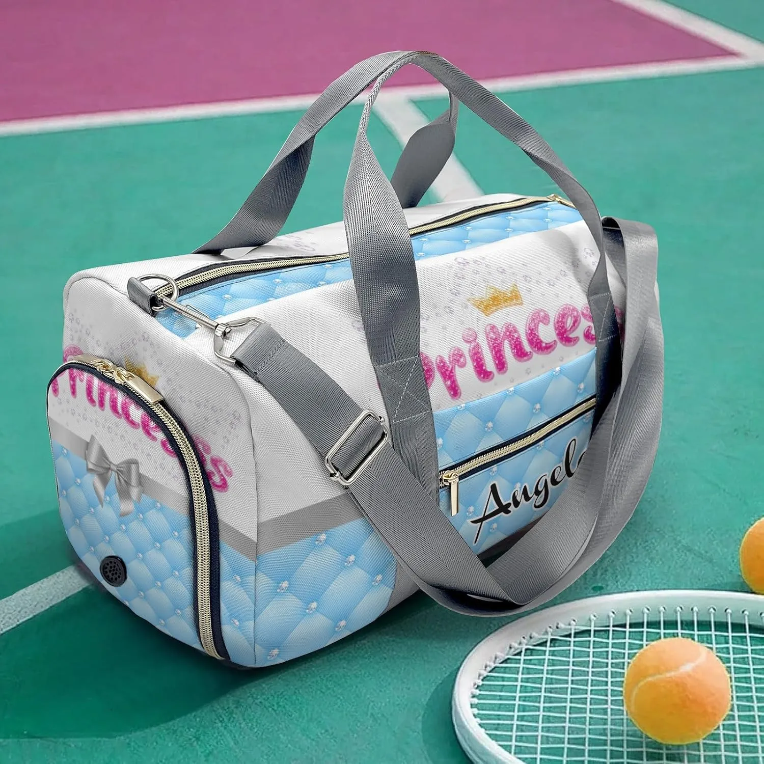 Personalized Diamond Princess Crown Blue Customized Multi-functional Handbag Travel Bag,Unisex Short Trip Portable Duffel Bag