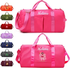 Personalized Duffle Bag with Embroidery Name/Color Print logo, Gym Bag Weekend Getaway for Women Men, Duffel Bag for Sports, Waterproof Dufflebag with Shoe and Wet Clothes Compartments-Rose Red