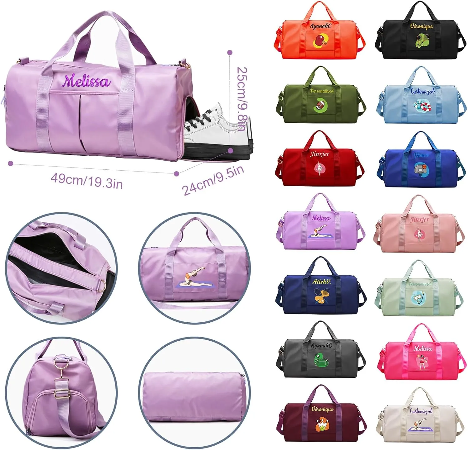 Personalized Duffle Bag with Embroidery Name/Color Print logo, Gym Bag Weekend Getaway for Women Men, Duffel Bag for Sports, Waterproof Dufflebag with Shoe and Wet Clothes Compartments-Rose Red