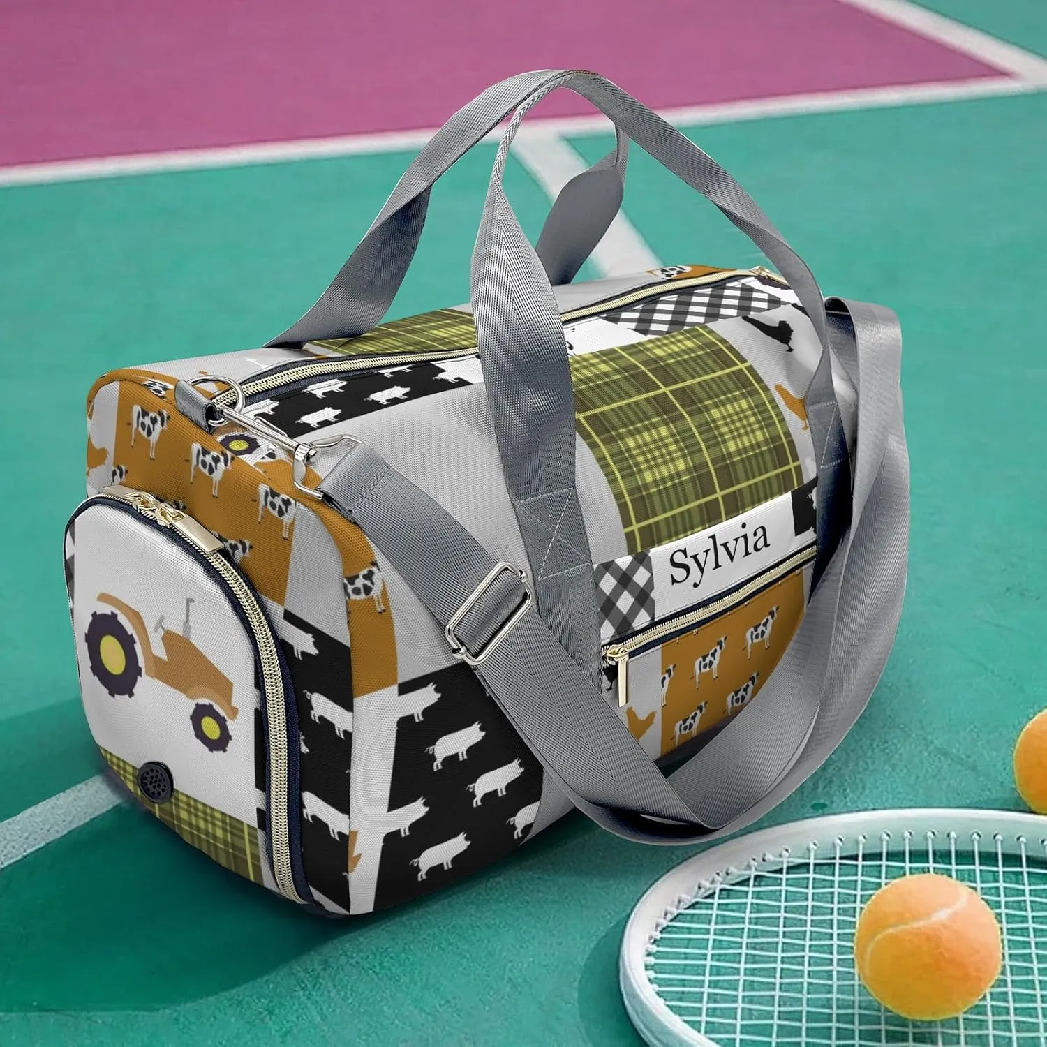 Personalized Farm Car Animals Cow Pig Chick Custom Multi-functional Travel Bag, Unisex Portable Duffel Bag, Short Distance Travel Assistant