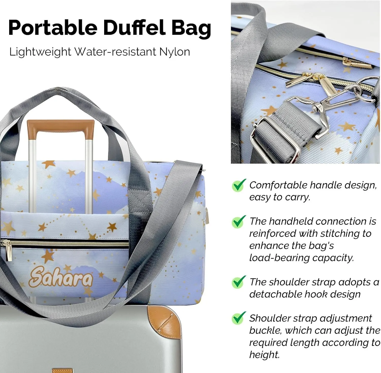 Personalized Golden Star Pattern Custom Multi-functional Travel Bag, Unisex Portable Duffel Bag, Short Distance Travel Assistant