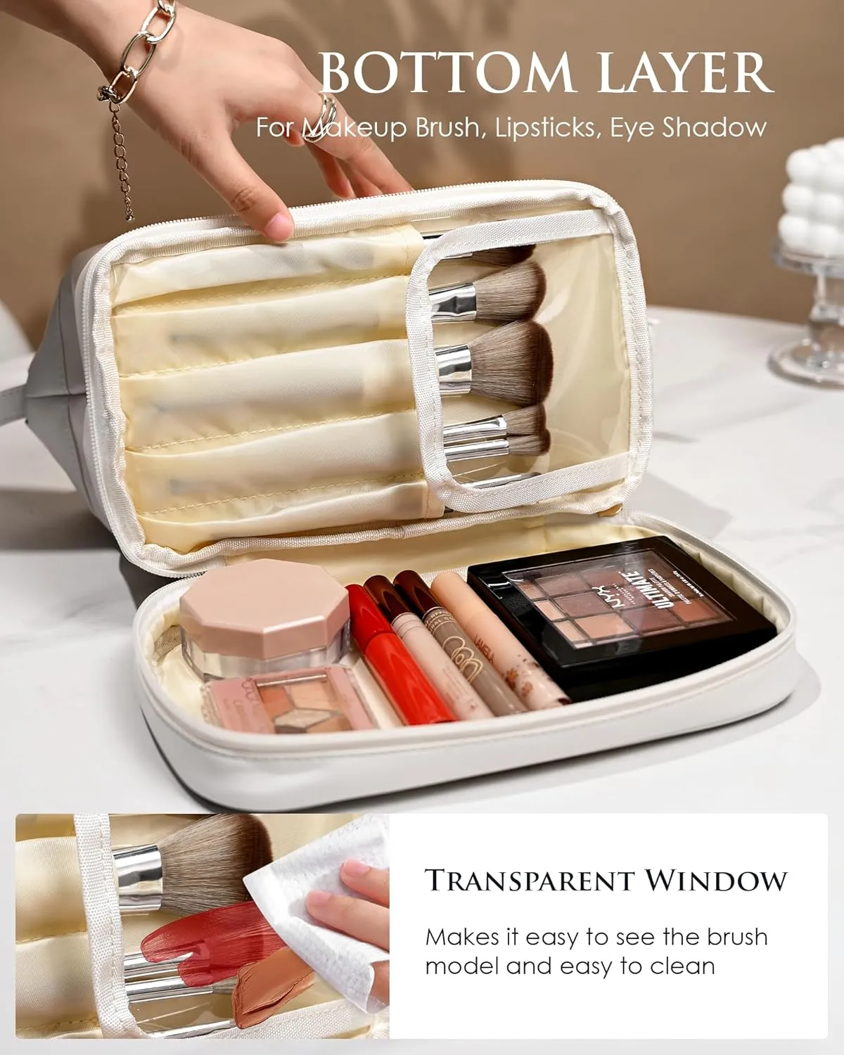 Personalized Graduation Gifts, Initial Large Makeup Bag, Personalized Double Layer Cosmetic Bag with Makeup Brush Organizer, Waterproof, Large Capacity PU Leather Toiletry Bag, Friend gifts
