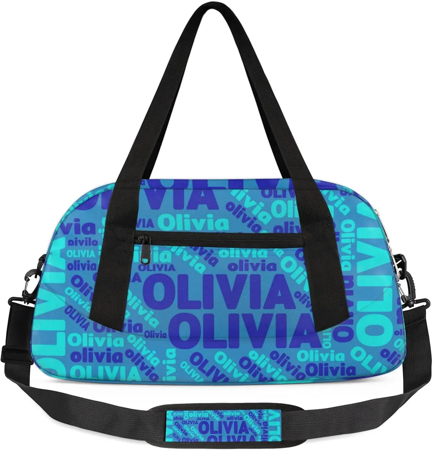 Personalized Gym Sport Duffel Bag with Name Custom Travel Overnight Bag Waterproof Customized Dance Bag Carry-On Tote 18.5in, Blue
